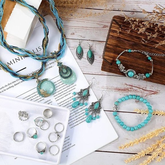 New 16 Pieces Bohemian Turquoise Set Vintage Bohemian Turquoise Pendant … - Picture 1 of 6